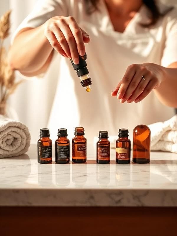 A therapist preparing essential oils